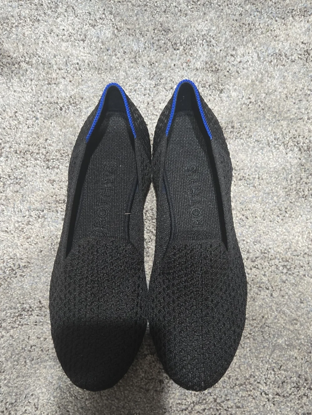 Rothys Black Knit Slip-On Flats with Blue Trim